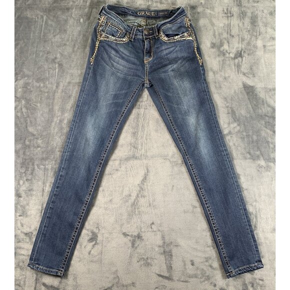Grace In LA Jeans Women’s 26 Embroidered Western Easy Fit Low Rise Flap Pockets - Picture 1 of 12